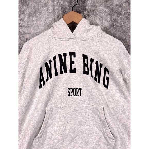 Anine Bing Harvey Sweatshirt Medium Womens Heather Gray Pullover Hoodie - Picture 2 of 9